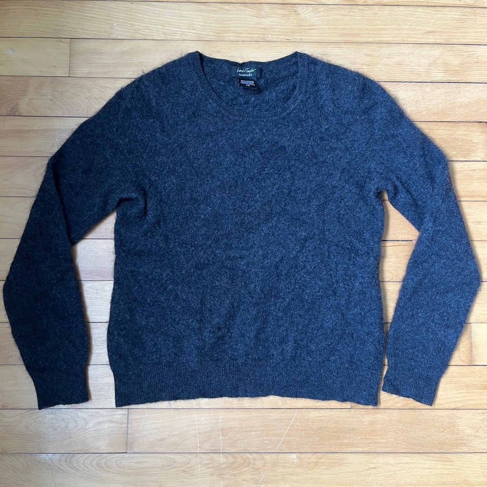 Lord & Taylor Cashmere Sweater Womens Large Charcoal Gray Crew Neck Long Sleeve